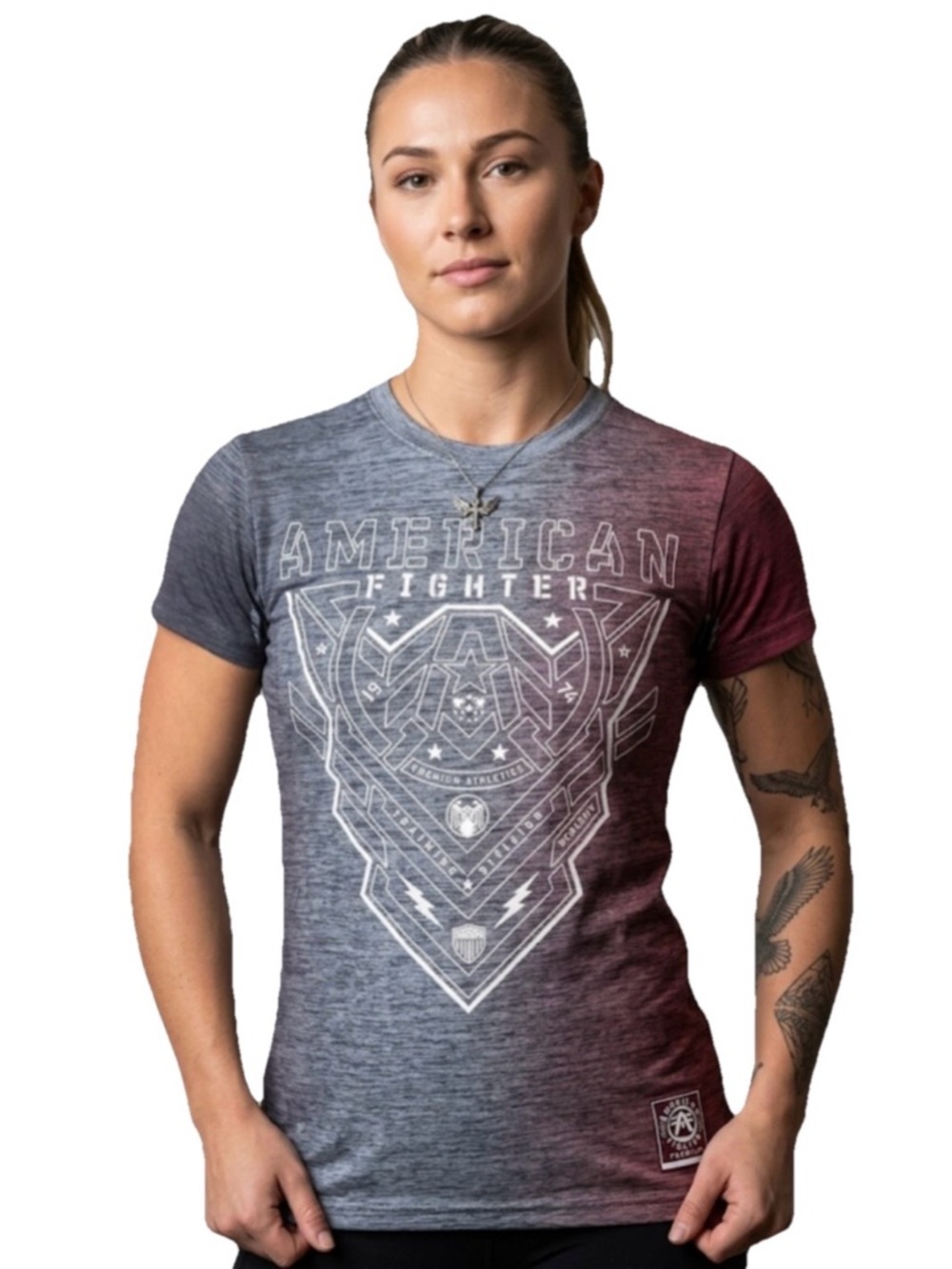 American Fighter Kendltn Women’s  Ombre Gray & Red Graphic Tee Size Small
